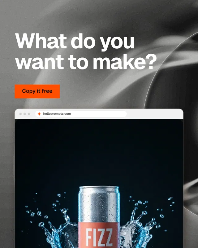 Instagram portrait post for HelloPrompts: "What do you want to make?" Swiss style, browser layout, dark palette in black, grey.