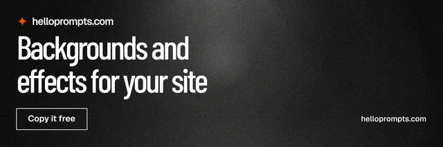 X header for HelloPrompts: "Backgrounds and effects for your site". Dark deco style, poster layout, dark palette in black, grey.