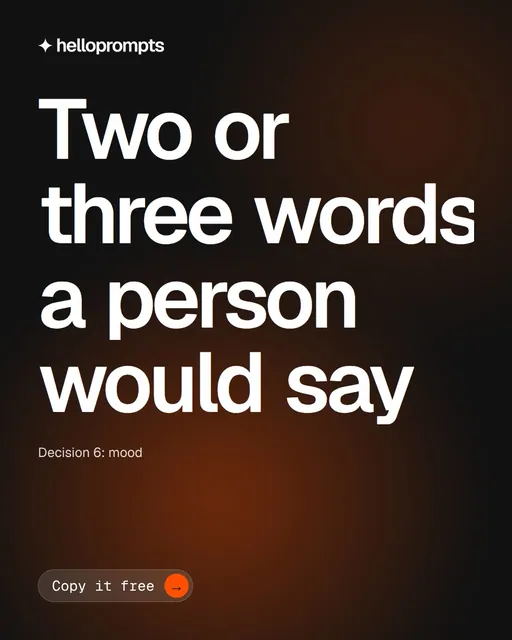 Video for HelloPrompts: "Two or three words a person would say". Doc motion loop, 8.0 s, dark palette.