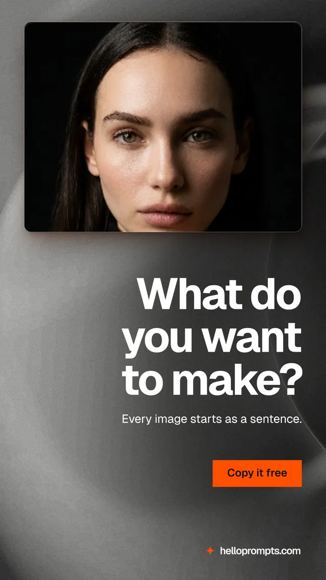 Instagram story for HelloPrompts: "What do you want to make?" Swiss style, right layout, dark palette in black, grey.