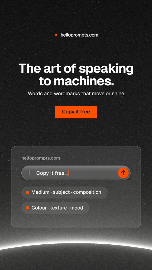 Instagram story for HelloPrompts: "The art of speaking to machines." Swiss style, centred layout, dark palette in black, grey.