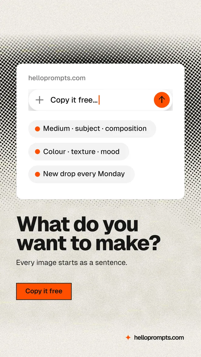 Instagram story for HelloPrompts: "What do you want to make?" Ink sticker style, bottom layout, light palette in white, yellow, grey.