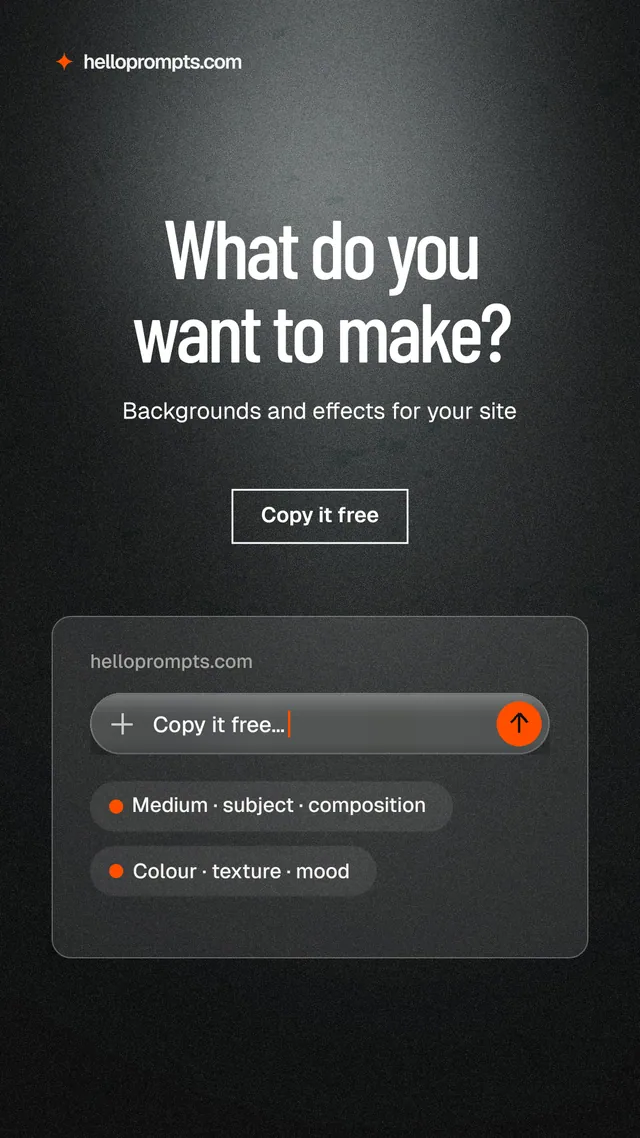 Instagram story for HelloPrompts: "What do you want to make?" Dark deco style, centred layout, dark palette in black, grey.