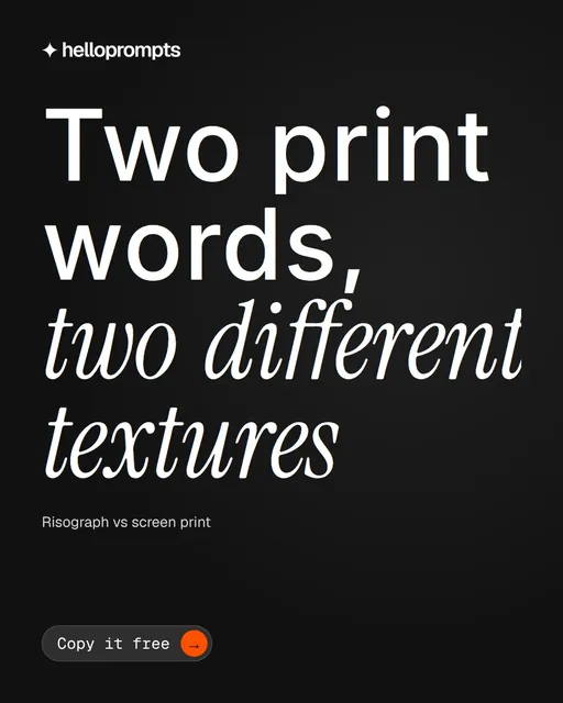 Video for HelloPrompts: "Two print words, two different textures". Doc motion loop, 7.0 s, dark palette.