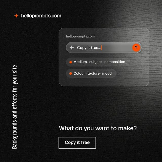 Instagram post for HelloPrompts: "Backgrounds and effects for your site". Dark deco style, vertical layout, dark palette in black, grey.