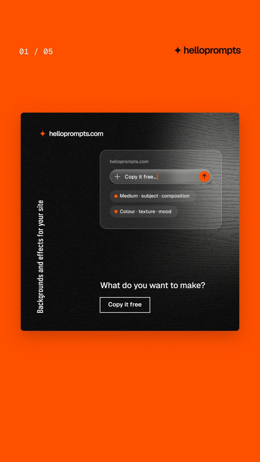 Video for HelloPrompts. Ad flipbook, 7.5 s, dark palette.