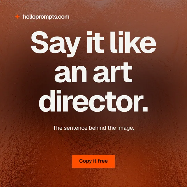 Instagram post for HelloPrompts: "Say it like an art director." Swiss style, centred layout, dark palette in red, orange, grey.
