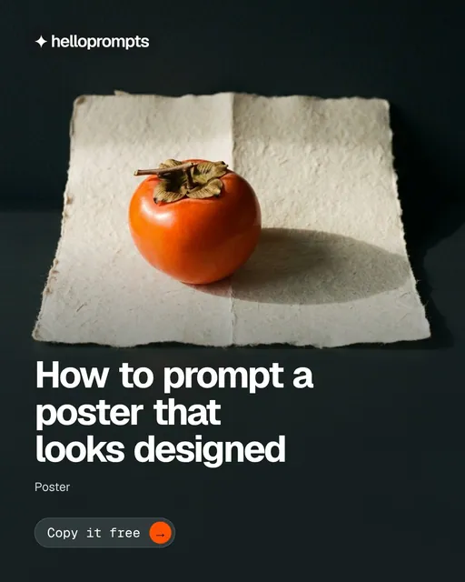 Video for HelloPrompts: "How to prompt a poster that looks designed". Doc motion loop, 6.0 s, dark palette.