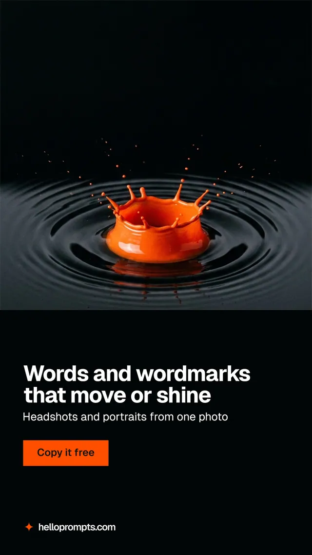 Instagram story for HelloPrompts: "Words and wordmarks that move or shine". Swiss style, bottom layout, dark palette in black, grey.