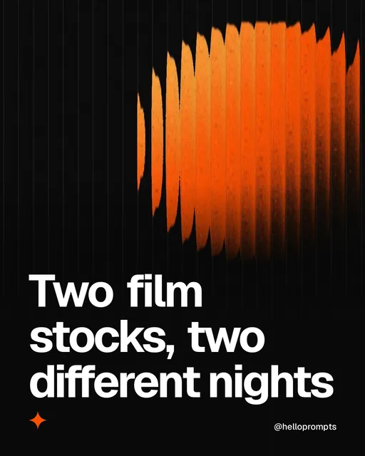 Video for HelloPrompts: "Two film stocks, two different nights". Shader loop, 6.0 s, dark palette.