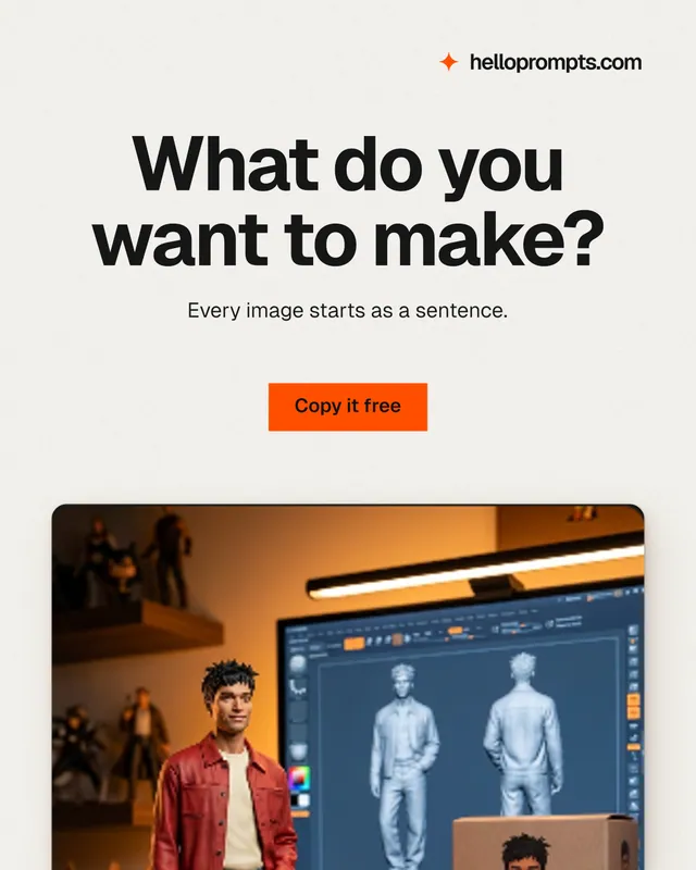 Instagram portrait post for HelloPrompts: "What do you want to make?" Swiss style, centred layout, light palette in white, grey.