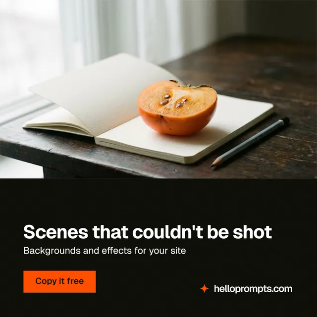 Instagram post for HelloPrompts: "Scenes that couldn't be shot". Swiss style, bottom layout, dark palette in white, black, orange.