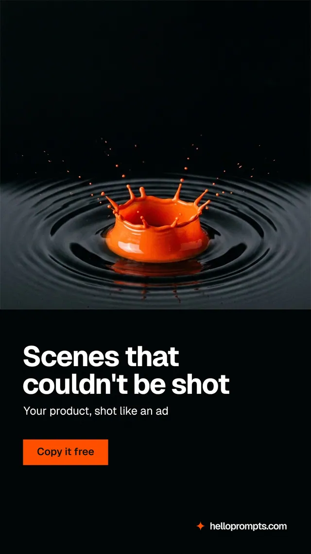 Instagram story for HelloPrompts: "Scenes that couldn't be shot". Swiss style, bottom layout, dark palette in black, grey.