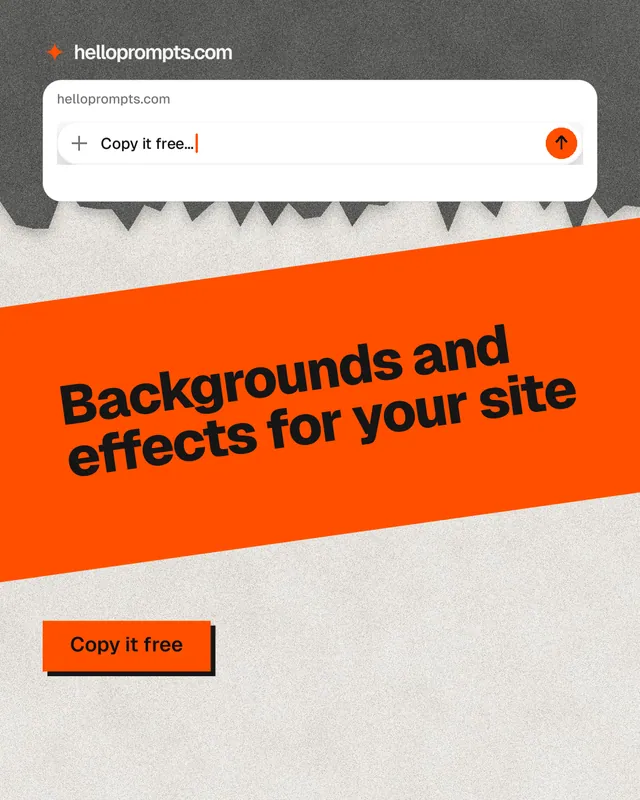 Instagram portrait post for HelloPrompts: "Backgrounds and effects for your site". Paper trio style, diagonal layout, light palette in white, orange, brown.