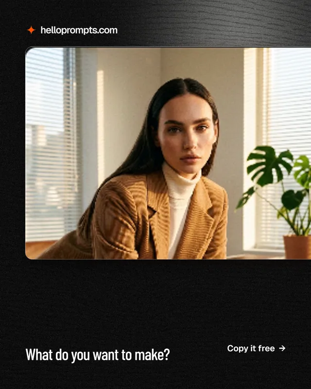 Instagram portrait post for HelloPrompts: "What do you want to make?" Dark deco style, image led layout, dark palette in black, orange.