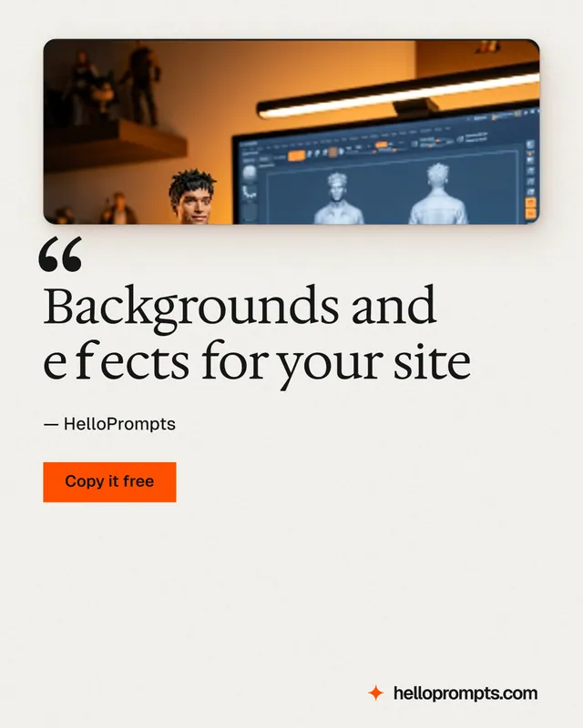 Instagram portrait post for HelloPrompts: "Backgrounds and effects for your site". Swiss style, quote layout, light palette in white, orange, grey.