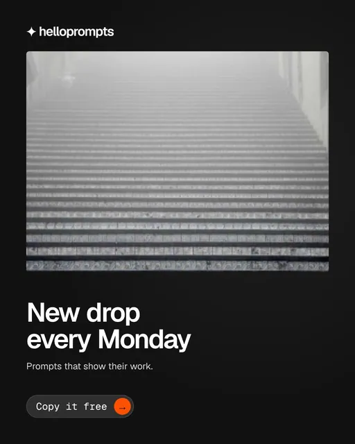 Video for HelloPrompts: "New drop every Monday". Doc motion loop, 7.0 s, dark palette.