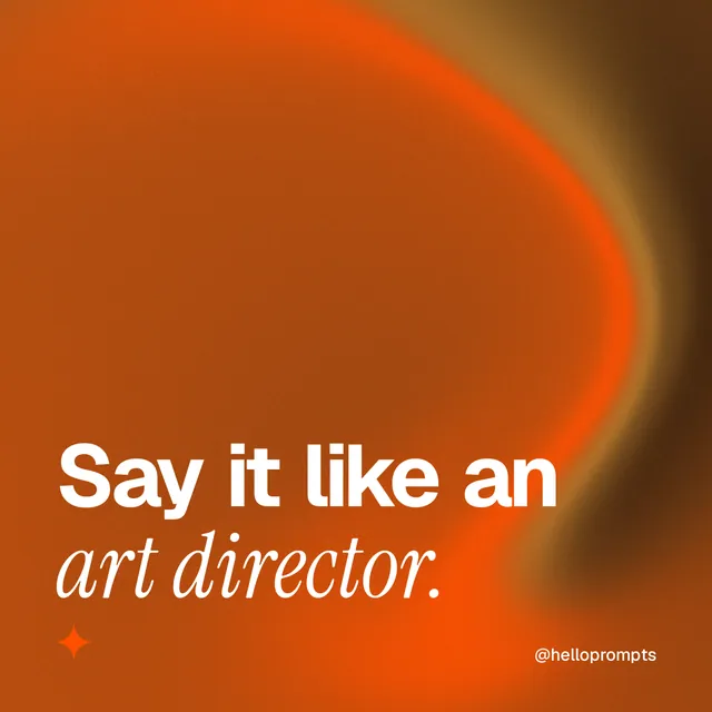 Instagram post for HelloPrompts: "Say it like an art director." Auto 1x1 style, technique:shader field layout, dark palette in orange.