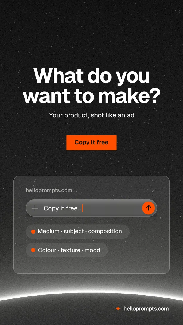 Instagram story for HelloPrompts: "What do you want to make?" Swiss style, centred layout, dark palette in grey, black.