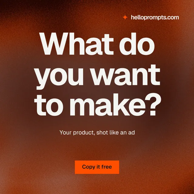 Instagram post for HelloPrompts: "What do you want to make?" Swiss style, centred layout, dark palette in red, orange, grey.