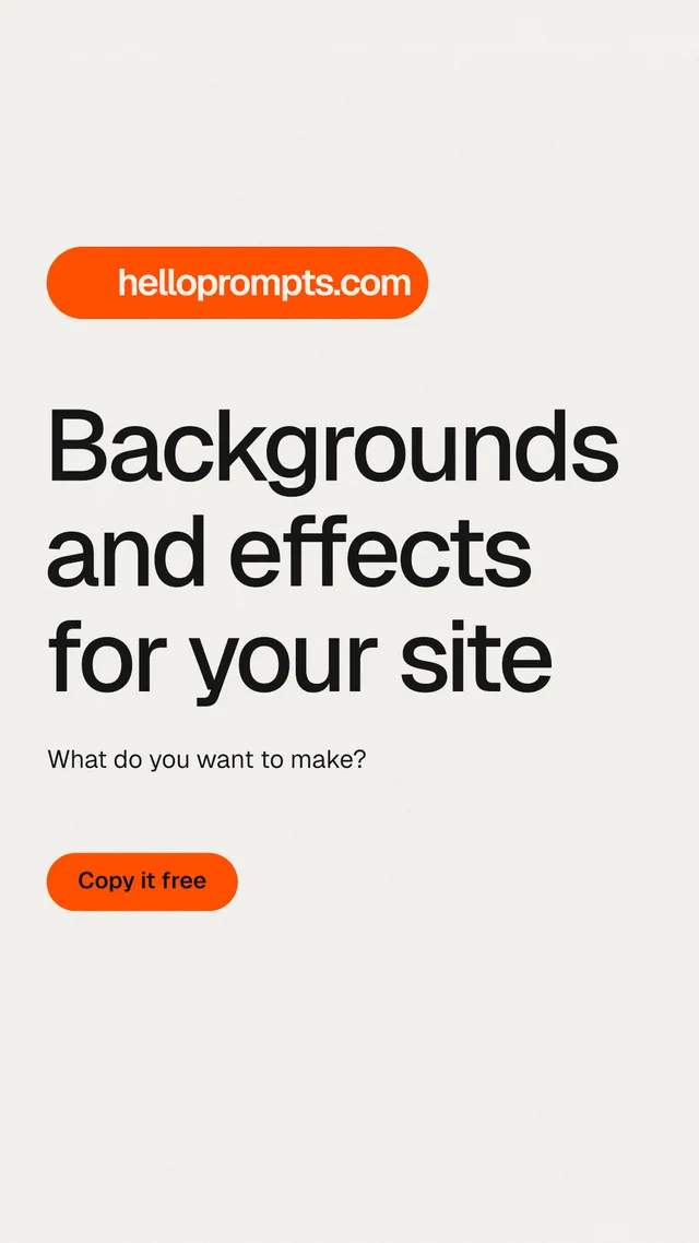 Instagram story for HelloPrompts: "Backgrounds and effects for your site". Data card style, announce layout, light palette in white, orange.
