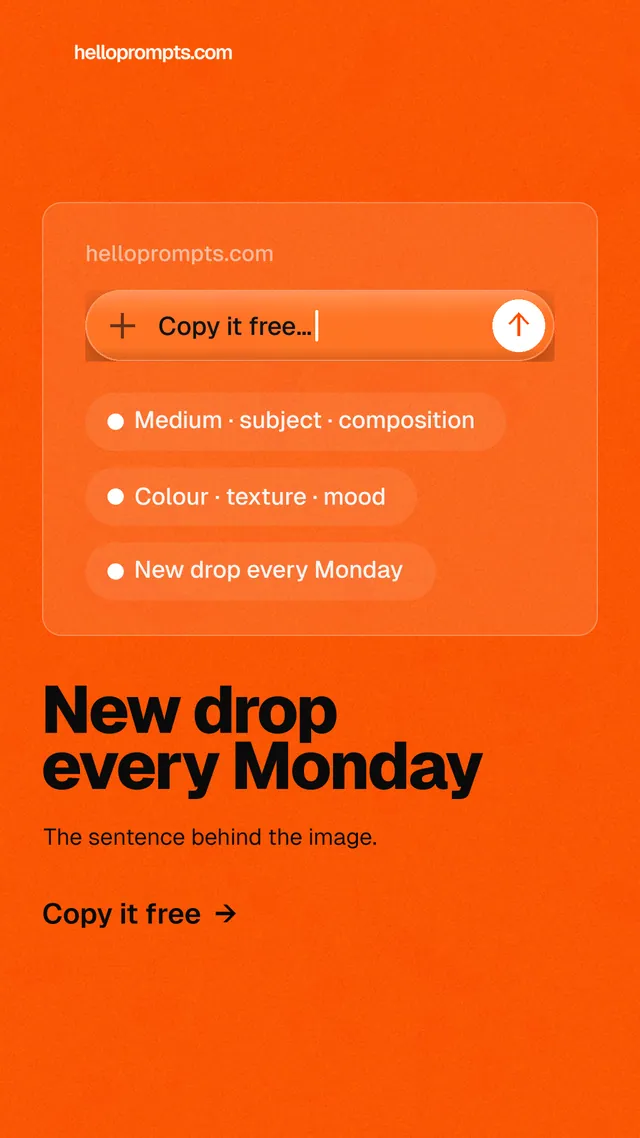 Instagram story for HelloPrompts: "New drop every Monday". Turn card style, bottom layout, light palette in orange.