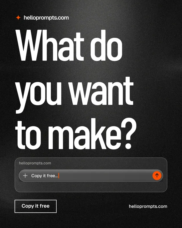 Instagram portrait post for HelloPrompts: "What do you want to make?" Dark deco style, poster layout, dark palette in black, grey.