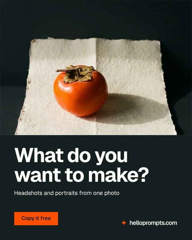 Instagram portrait post for HelloPrompts: "What do you want to make?" Swiss style, bottom layout, dark palette in black, orange, grey.