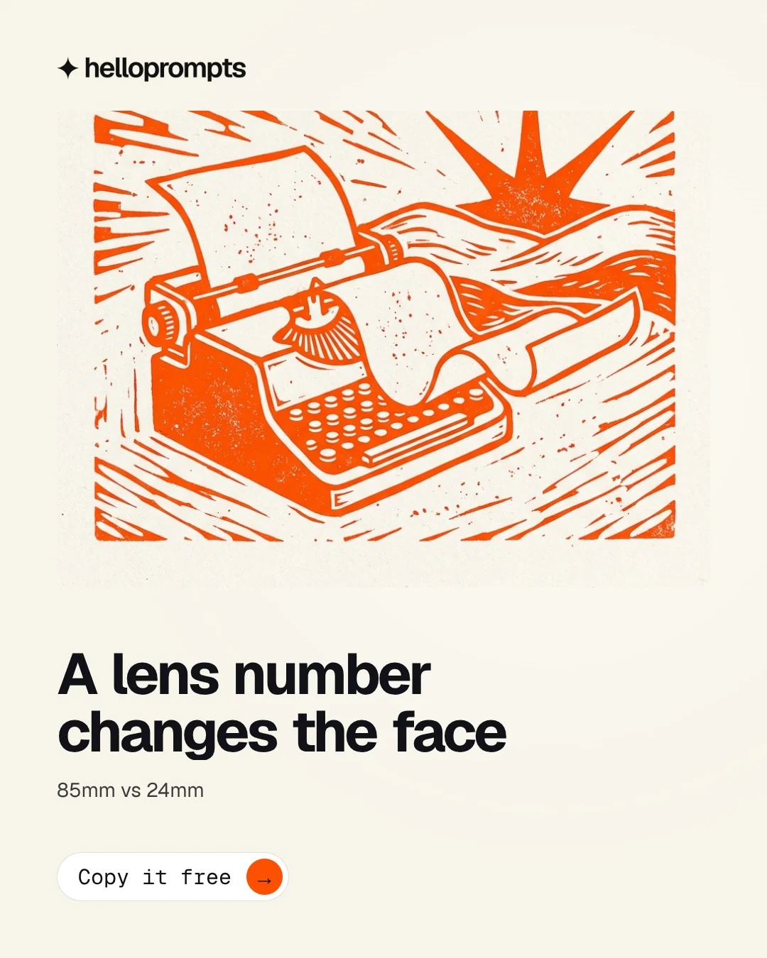 Video for HelloPrompts: "A lens number changes the face". Doc motion loop, 8.0 s, light palette.