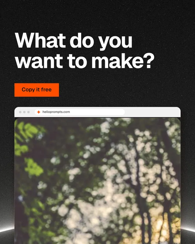 Instagram portrait post for HelloPrompts: "What do you want to make?" Swiss style, browser layout, dark palette in grey, black.