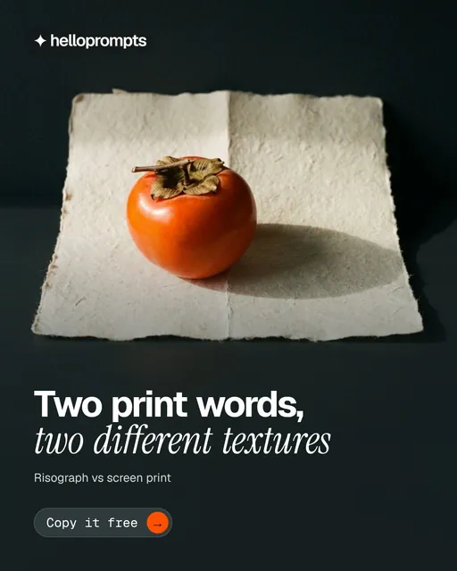 Video for HelloPrompts: "Two print words, two different textures". Doc motion loop, 7.0 s, dark palette.