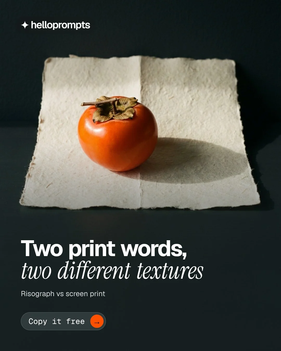 Video for HelloPrompts: "Two print words, two different textures". Doc motion loop, 8.0 s, dark palette.