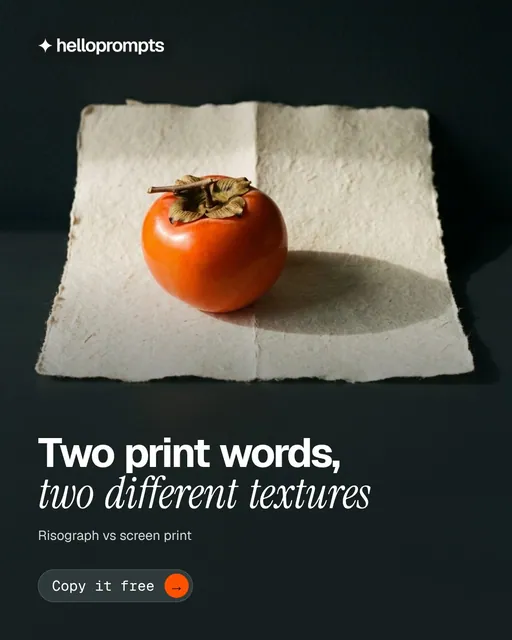 Video for HelloPrompts: "Two print words, two different textures". Doc motion loop, 8.0 s, dark palette.
