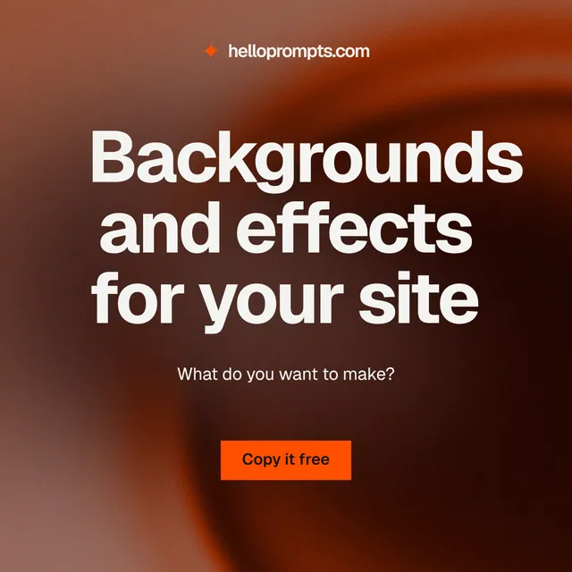 Instagram post for HelloPrompts: "Backgrounds and effects for your site". Swiss style, centred layout, dark palette in red, black, orange.