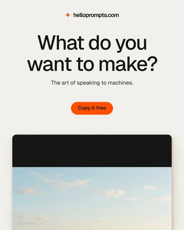 Instagram portrait post for HelloPrompts: "What do you want to make?" Data card style, centred layout, light palette in white, grey.
