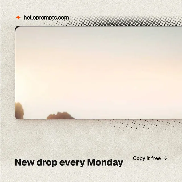Instagram post for HelloPrompts: "New drop every Monday". Ink sticker style, image led layout, light palette in white, yellow, orange.