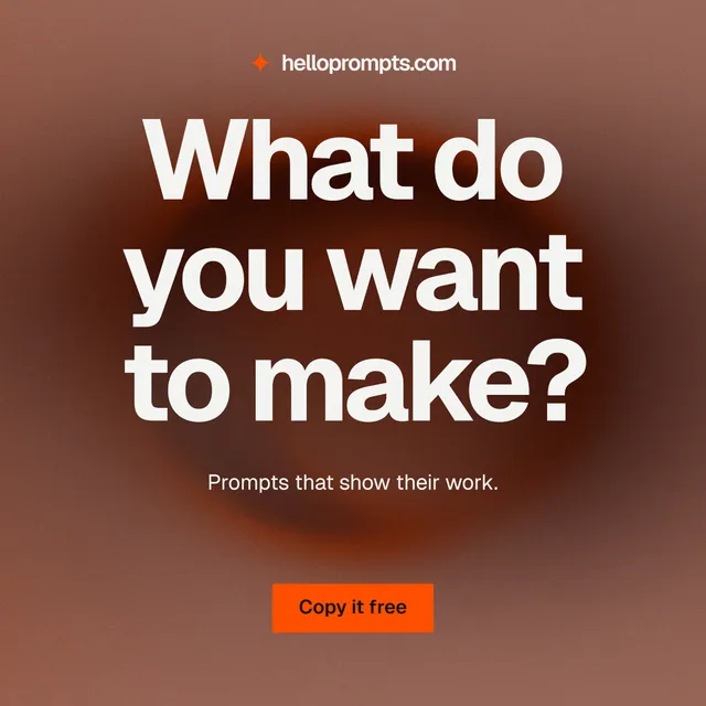 Instagram post for HelloPrompts: "What do you want to make?" Swiss style, centred layout, dark palette in red, grey.