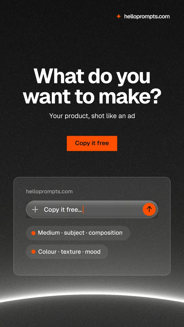 Instagram story for HelloPrompts: "What do you want to make?" Swiss style, centred layout, dark palette in grey, black.