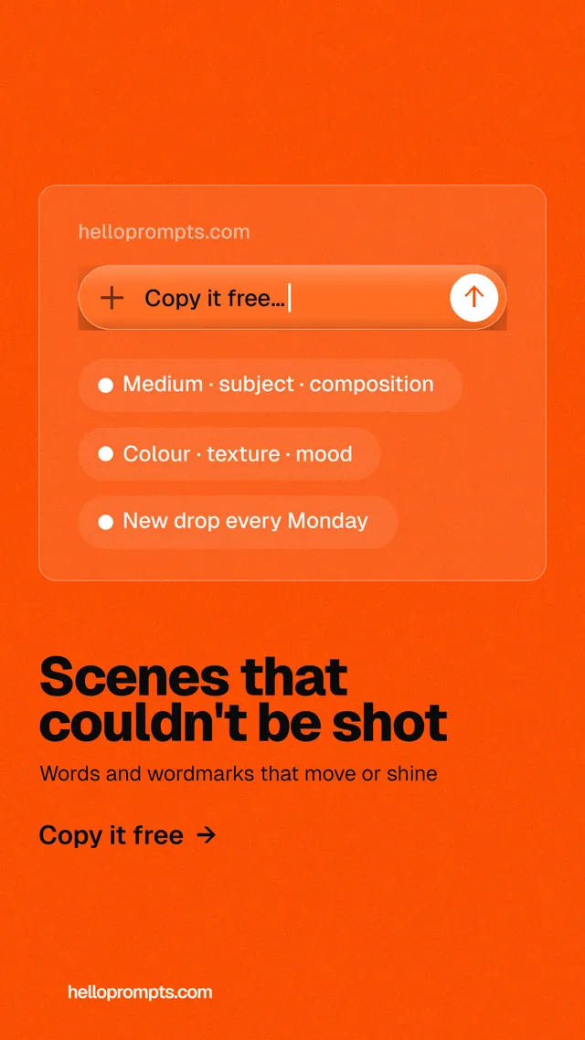 Instagram story for HelloPrompts: "Scenes that couldn't be shot". Turn card style, bottom layout, light palette in orange.