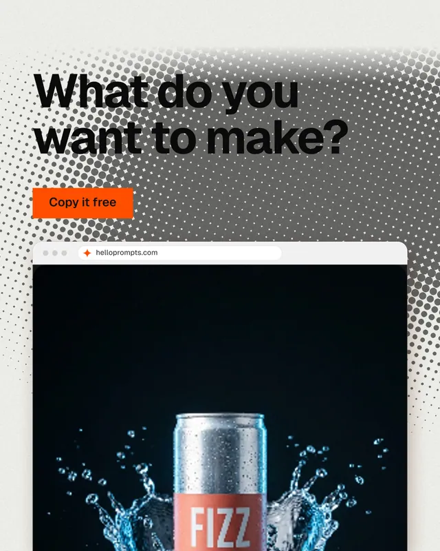 Instagram portrait post for HelloPrompts: "What do you want to make?" Swiss style, browser layout, dark palette in black, white, grey.