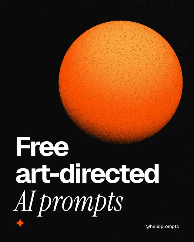 Instagram portrait post for HelloPrompts: "Free art-directed AI prompts". Auto 4x5 style, technique:shader field layout, dark palette in black, brown.