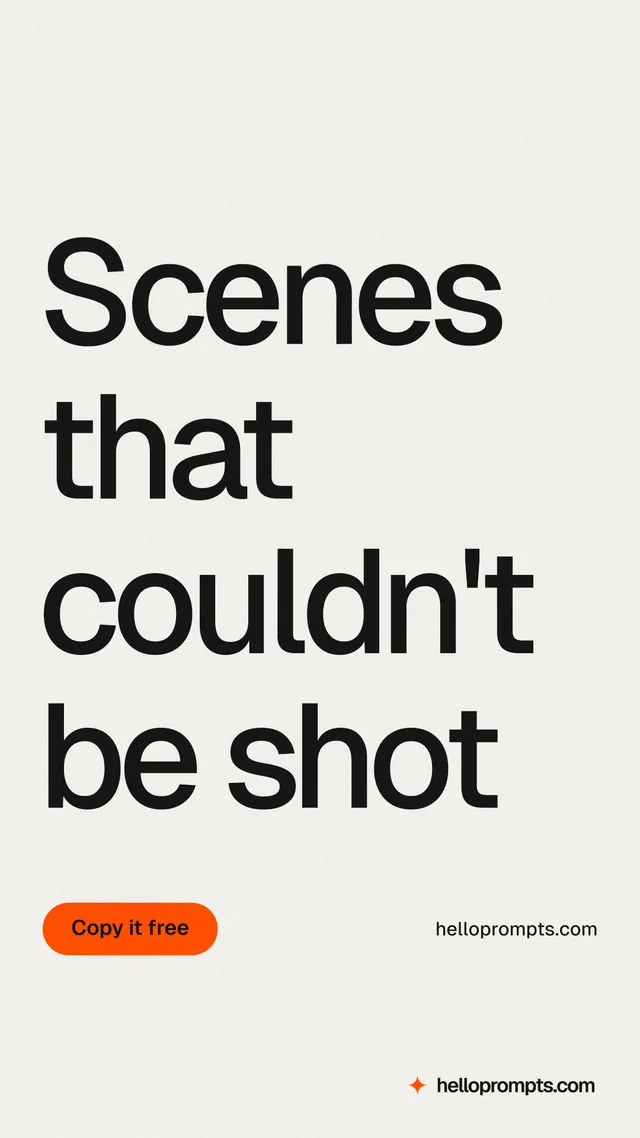 Instagram story for HelloPrompts: "Scenes that couldn't be shot". Data card style, poster layout, light palette in white, grey.
