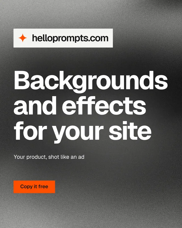 Instagram portrait post for HelloPrompts: "Backgrounds and effects for your site". Swiss style, announce layout, dark palette in grey, black.