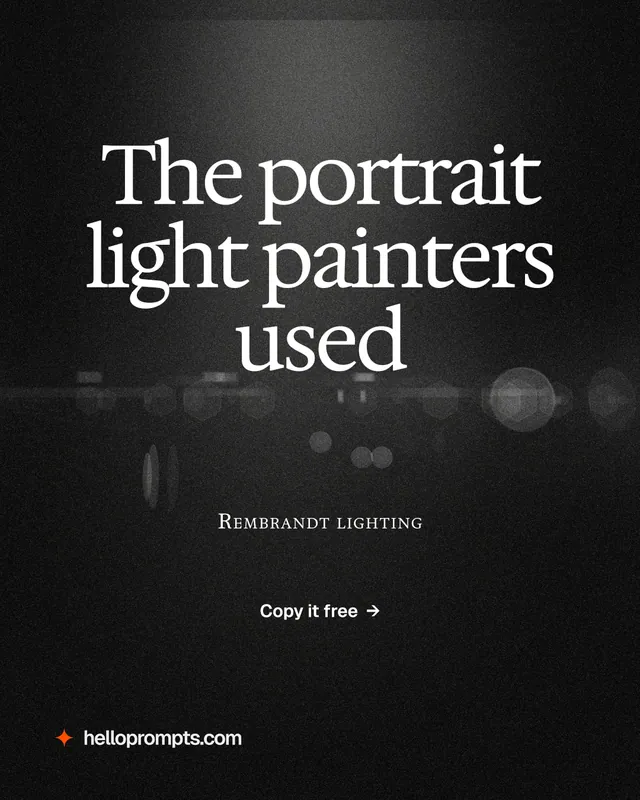 Instagram portrait post for HelloPrompts: "The portrait light painters used". Dark deco style, smallcaps layout, dark palette in black, grey.