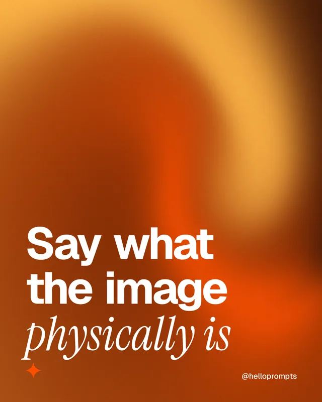 Instagram portrait post for HelloPrompts: "Say what the image physically is". Auto 4x5 style, technique:shader field layout, dark palette in orange.