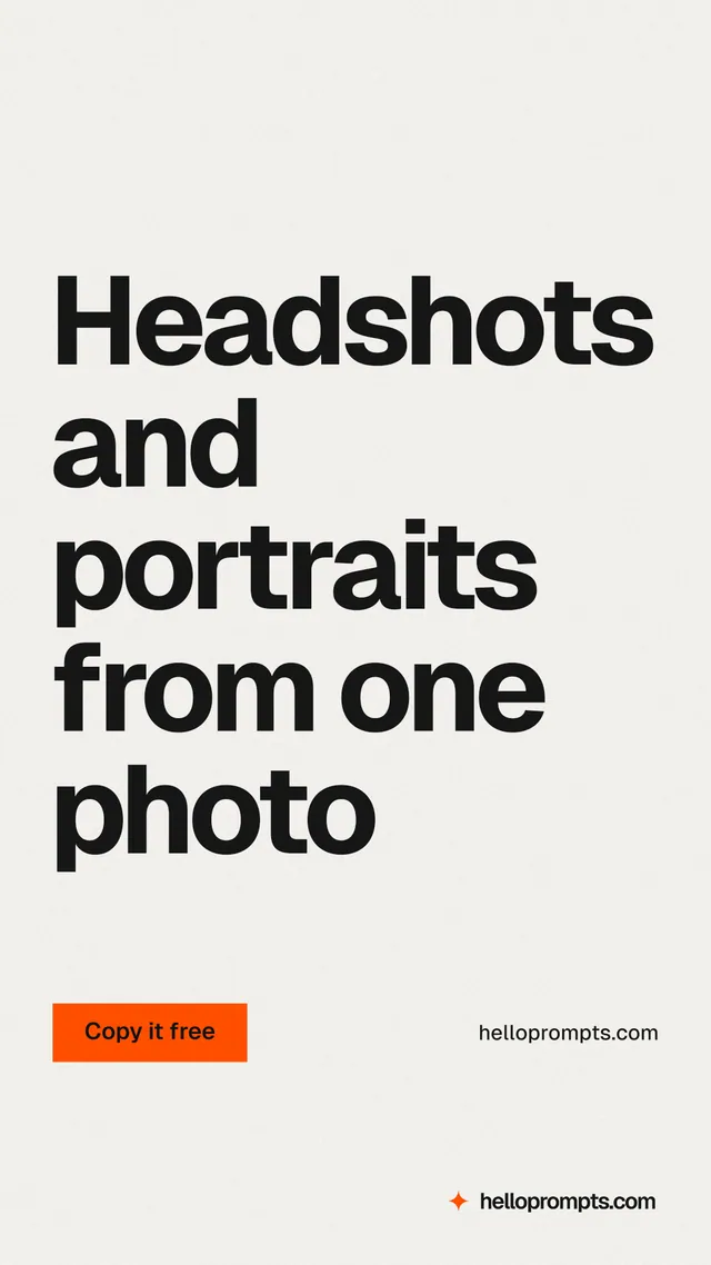 Instagram story for HelloPrompts: "Headshots and portraits from one photo". Swiss style, poster layout, light palette in white, grey.