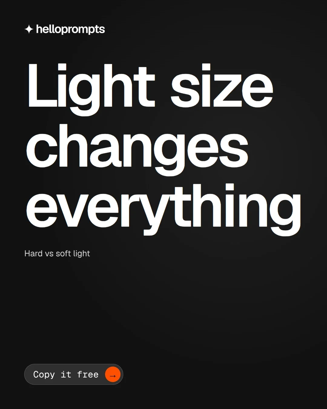 Video for HelloPrompts: "Light size changes everything". Doc motion loop, 6.0 s, dark palette.