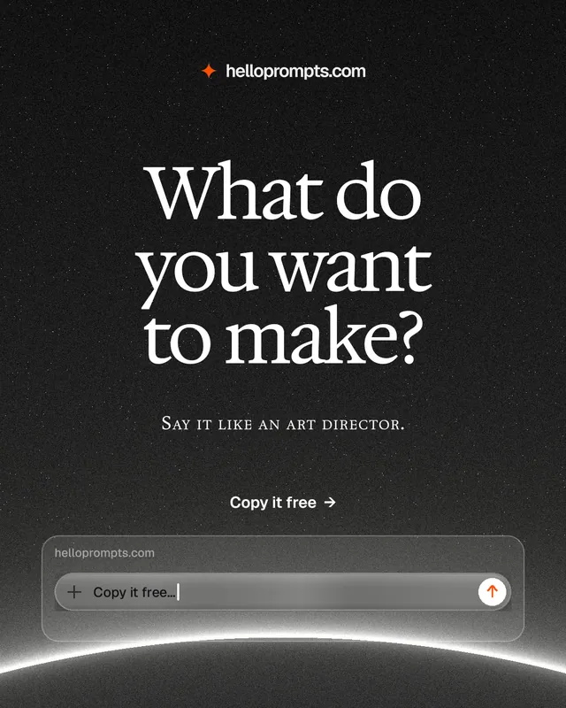 Instagram portrait post for HelloPrompts: "What do you want to make?" Swiss style, smallcaps layout, dark palette in black, grey.