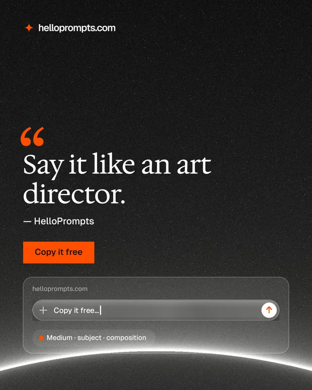 Instagram portrait post for HelloPrompts: "Say it like an art director." Swiss style, quote layout, dark palette in black, grey.