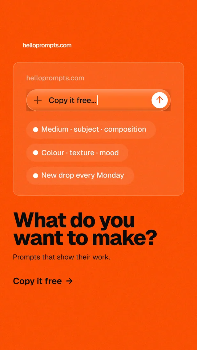 Instagram story for HelloPrompts: "What do you want to make?" Turn card style, bottom layout, light palette in orange.